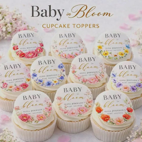 BABY SHOWER EDIBLE Cupcake Toppers: Floral Watercolor Wafer Paper or Frosting Sheet, Set of 12