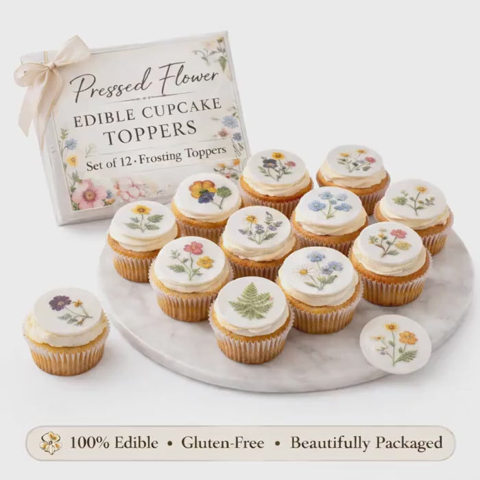 Edible Wildflower Cupcake Toppers Pressed Flower Cake Decorations Set of 12 Wafer Paper or Icing Sheets