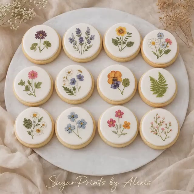 WILDFLOWER PRESSED Flower Cookie Toppers: EDIBLE Floral Wafer Paper or Icing Sheets, 12 Pieces
