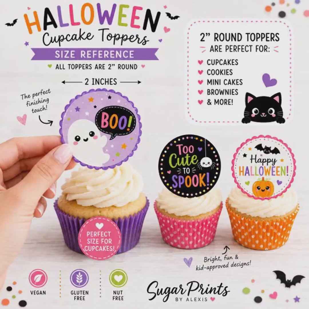 HALLOWEEN CUPCAKE Toppers: Edible Halloween Décor And Kids Party Cake Toppers, Set of 12, Cute GHOSTS
