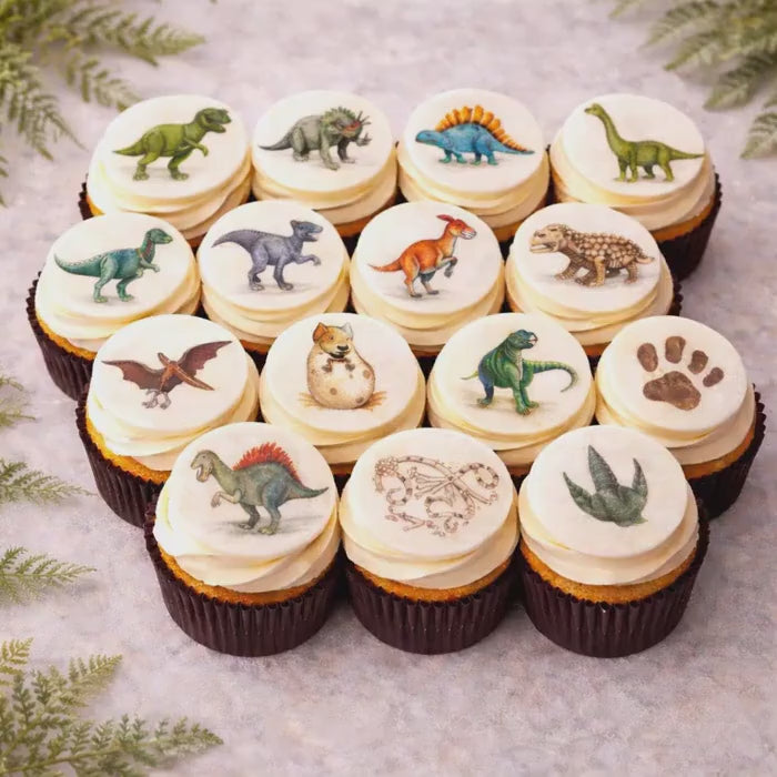DINOSAUR Cupcake Toppers: 2-Inch Edible WATERCOLOR Decor, 12 Set For BIRTHDAY Parties & Baby Showers