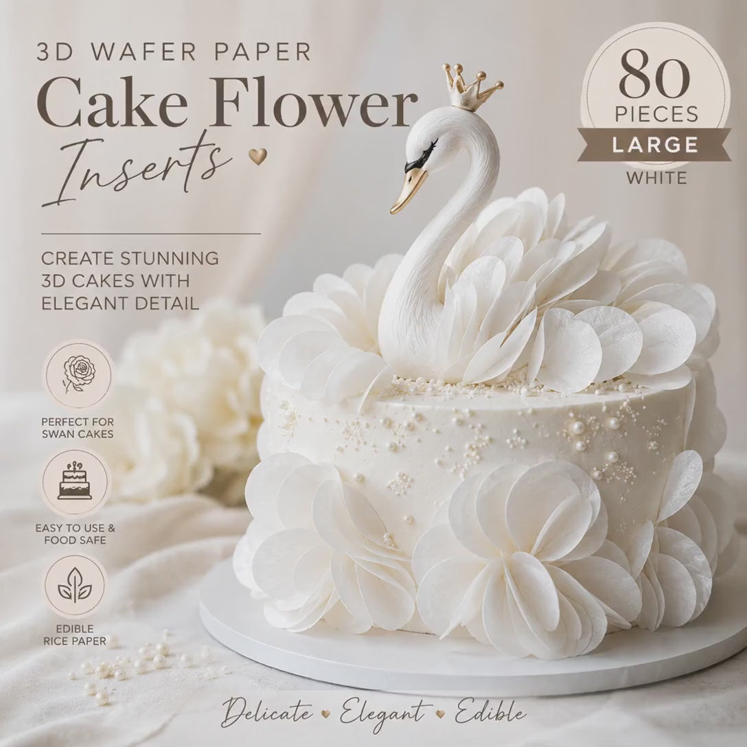 White Edible Wafer Paper Circles 3D Cupcake & Cake Flower Inserts Swans, Roses Cake Borders