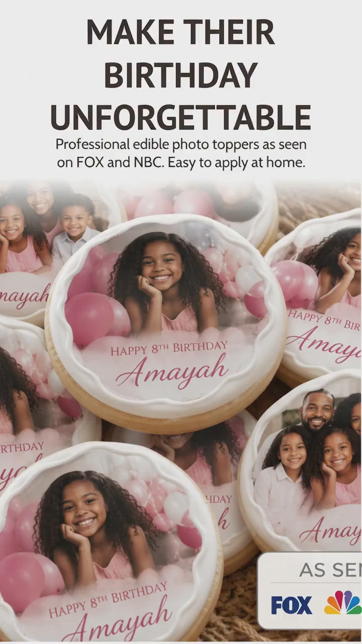 CUSTOM BIRTHDAY PHOTO Cookie Toppers: Edible Icing Sheets, Personalized Dessert Decorations