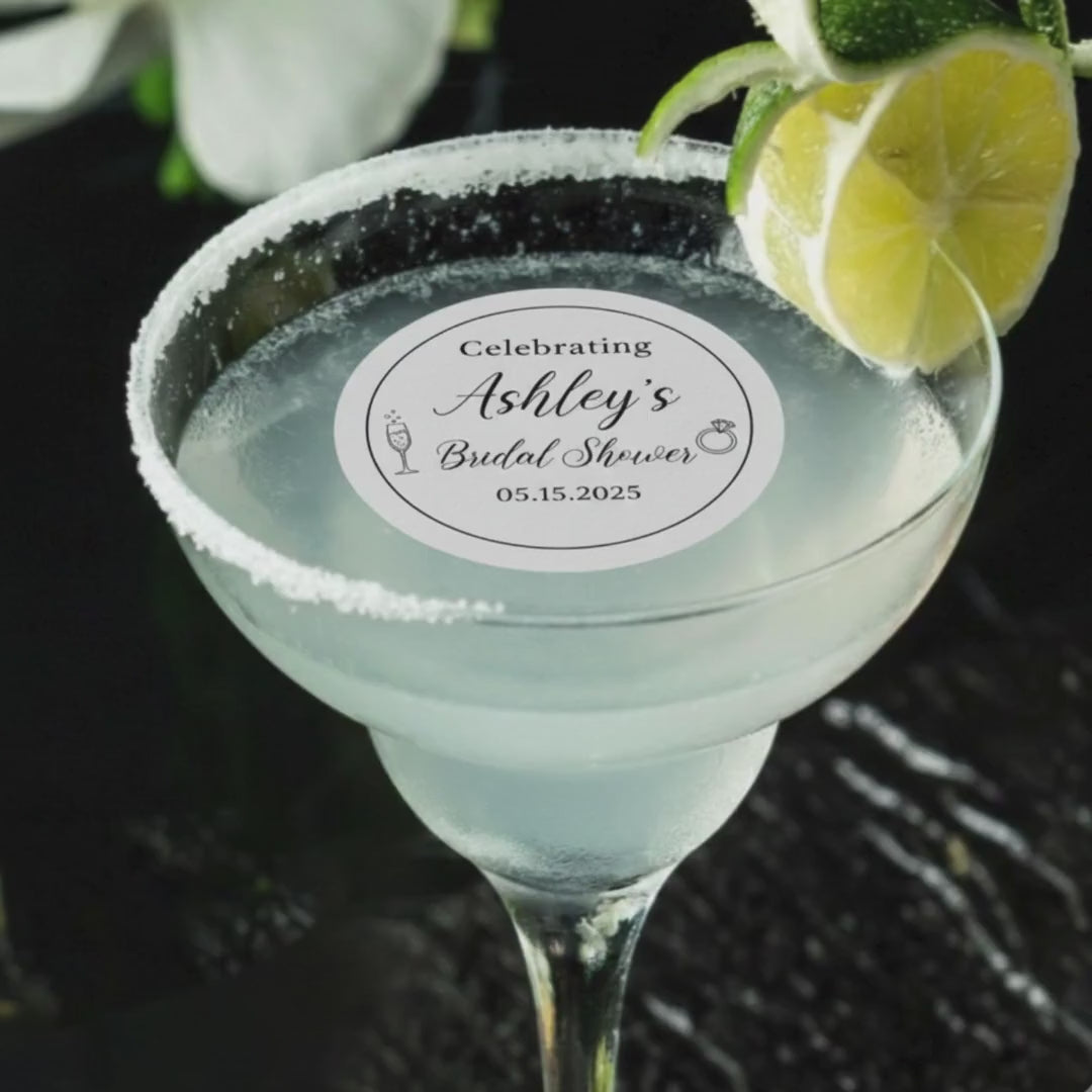 PERSONALIZED BRIDAL SHOWER Drink Toppers: Edible Wafer Paper Circles Hearts, Custom Cocktail Decor