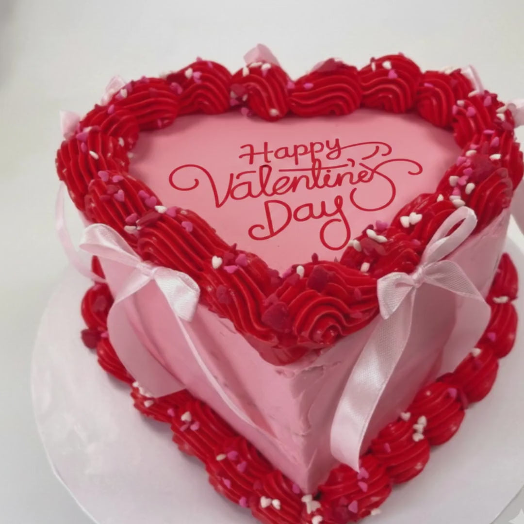 VALENTINE CAKE TOPPER: Happy Love Heart Edible Icing Sheet, Round Precut Cake Decoration Print