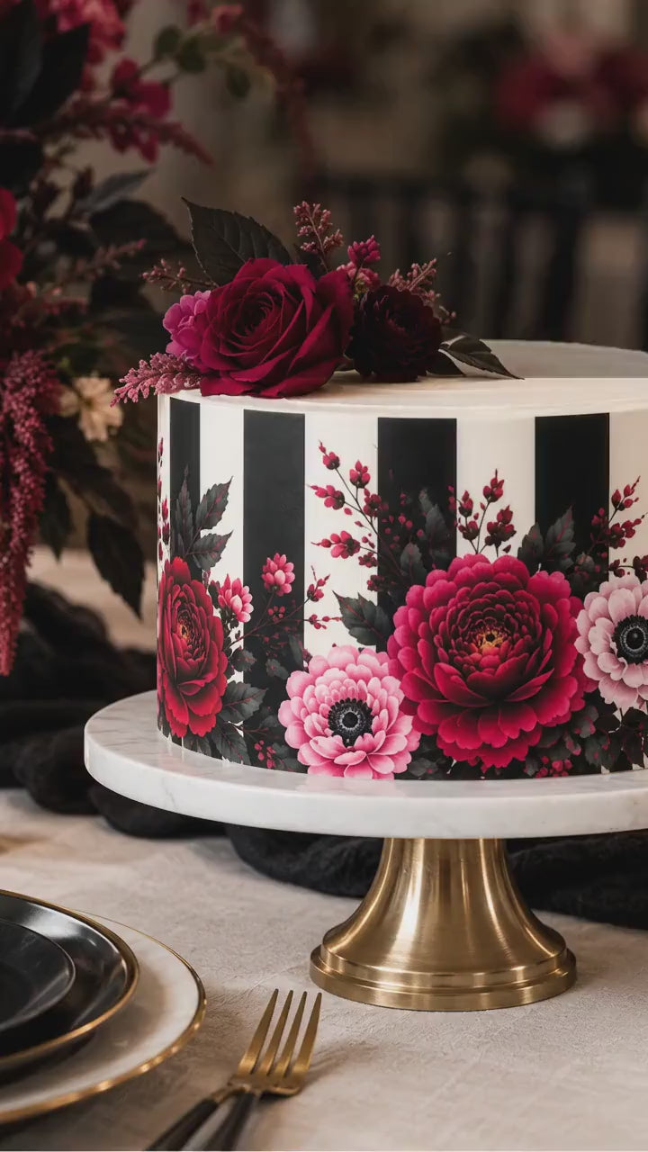 Edible Cake Decor, Gothic Floral Icing Sheet Wrap, 6, 8, or 10 Inch Sizes