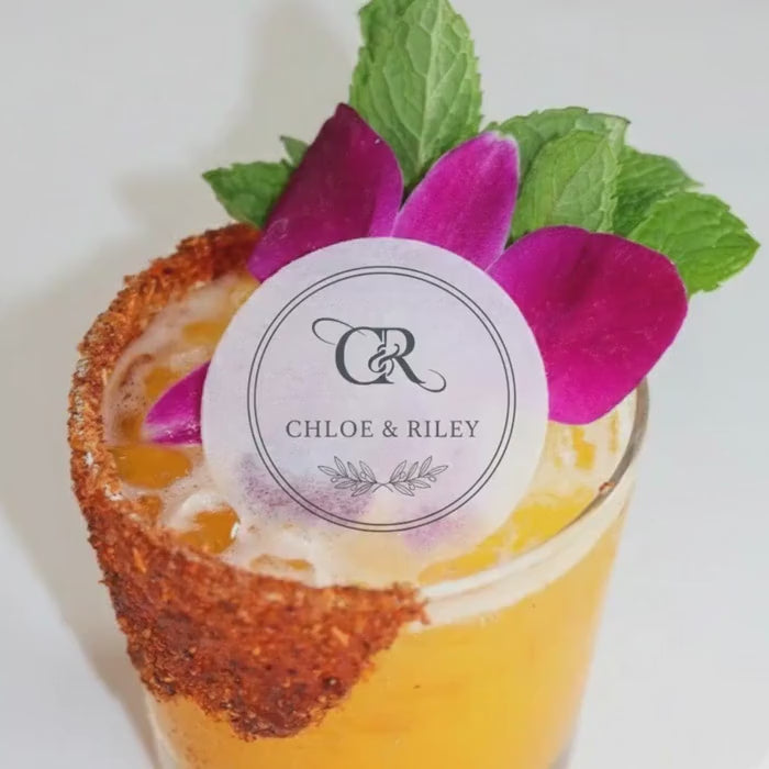 CUSTOM WEDDING Drink Toppers: Edible Wafer Paper Circles, MONOGRAM Name Cocktail Floating Party Decorations