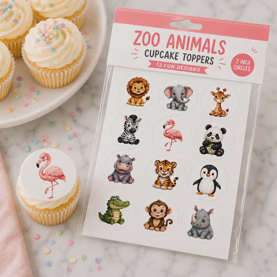 Custom Zoo Animal Cupcake Toppers: Personalized Safari Birthday Edible Decor, Set of 12