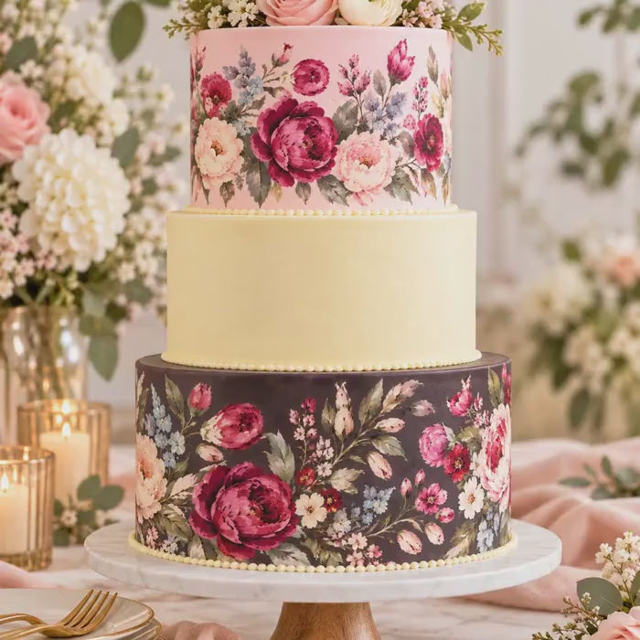 Wildflower TIERED Cake Wrap Set: Edible FLORAL Icing Sheet, Wedding Decor, BOTANICAL Design