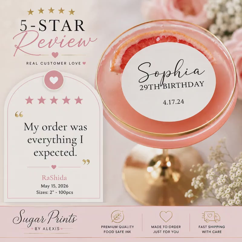 CUSTOM BIRTHDAY Drink Toppers: EDIBLE Wafer Circles, Floating Cocktail Decor For Fall Parties
