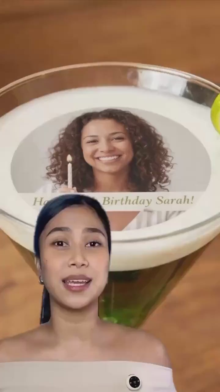 CUSTOM PHOTO BIRTHDAY Drink Toppers: Edible Wafer Circles, Floating Cocktail Party Decor