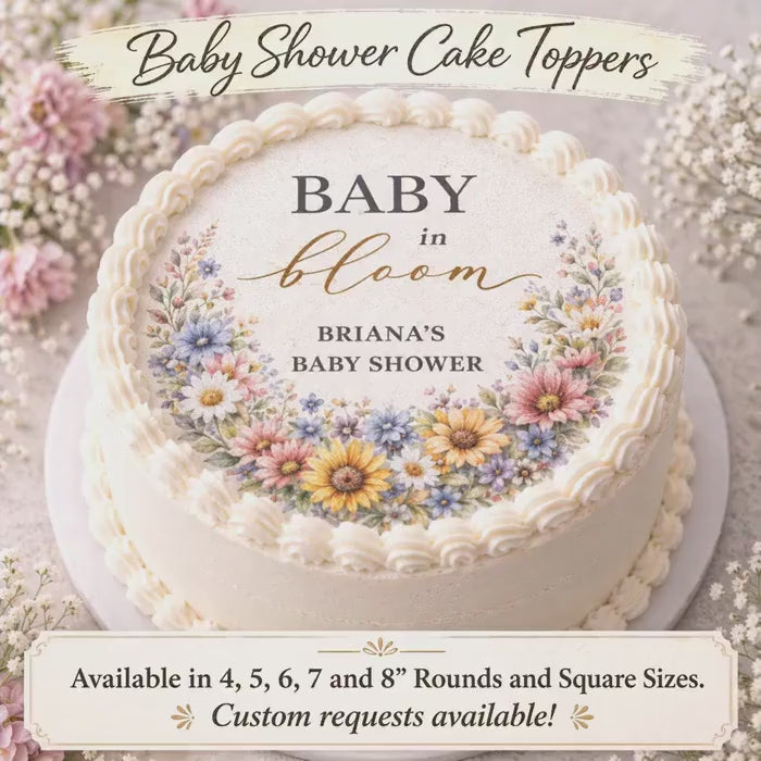 CUSTOM BABY SHOWER Toppers, Edible Floral Decorations, Boho Wildflower, Pre Cut