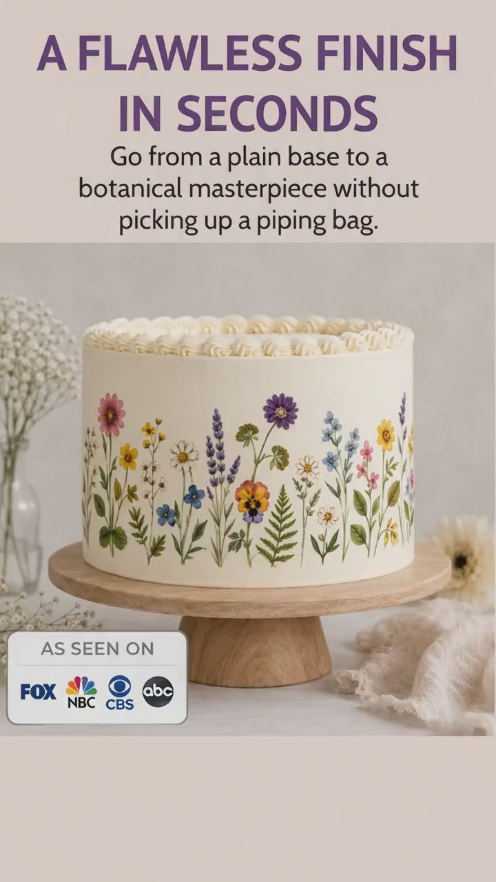 Edible Wildflower Cake Wrap Strips Pre-Cut Icing Sheets Floral Decor Botanical Flower Border