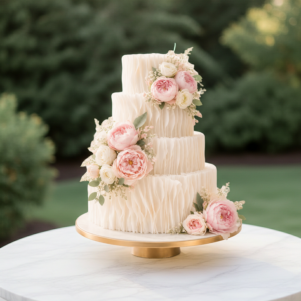 Edible Wafer Paper Ruffle Strips for Cake Decorating: Wedding Cake Texture, White Cake Decor Supplies
