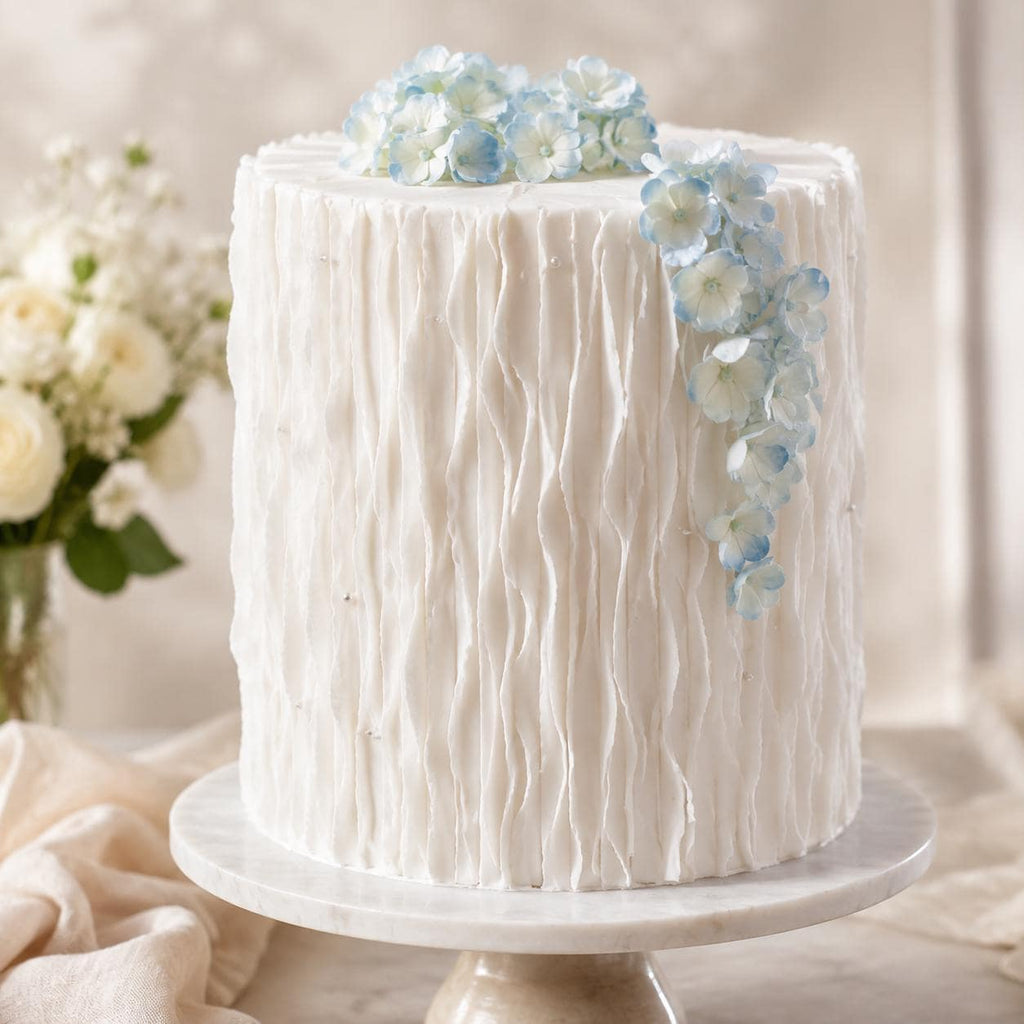 Pre-cut edible wafer paper strips with ruffle design by SugarPrints for decorating wedding and birthday celebration cakes.
