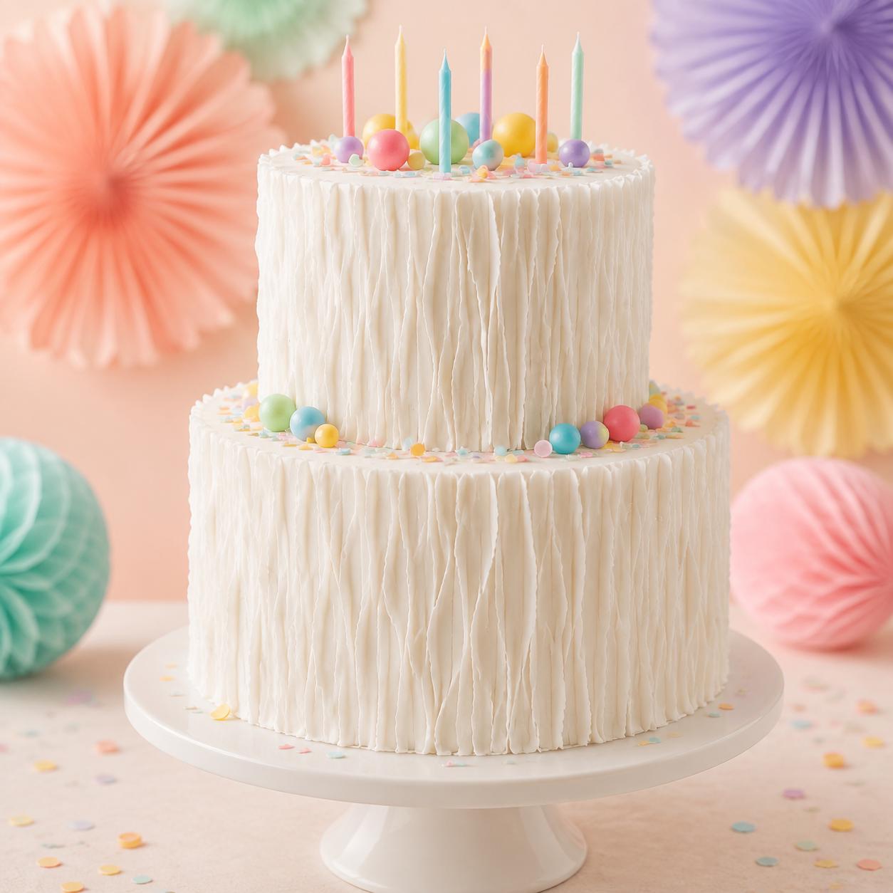 Pre-cut edible wafer paper strips by SugarPrints for decorating wedding and birthday celebration cakes with elegant ruffles.