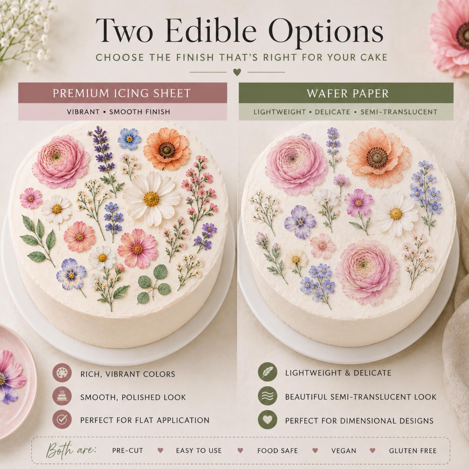 DIY edible wildflower cake topper kit by SugarPrints, featuring pre-cut floral decorations for cake decorating.