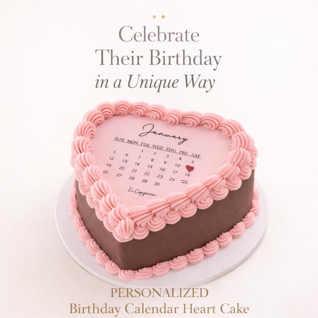 Burn Away Cake Topper Heart Calendar edible frosting sheet set by SugarPrints by Alexis, featuring a romantic heart and calendar design.