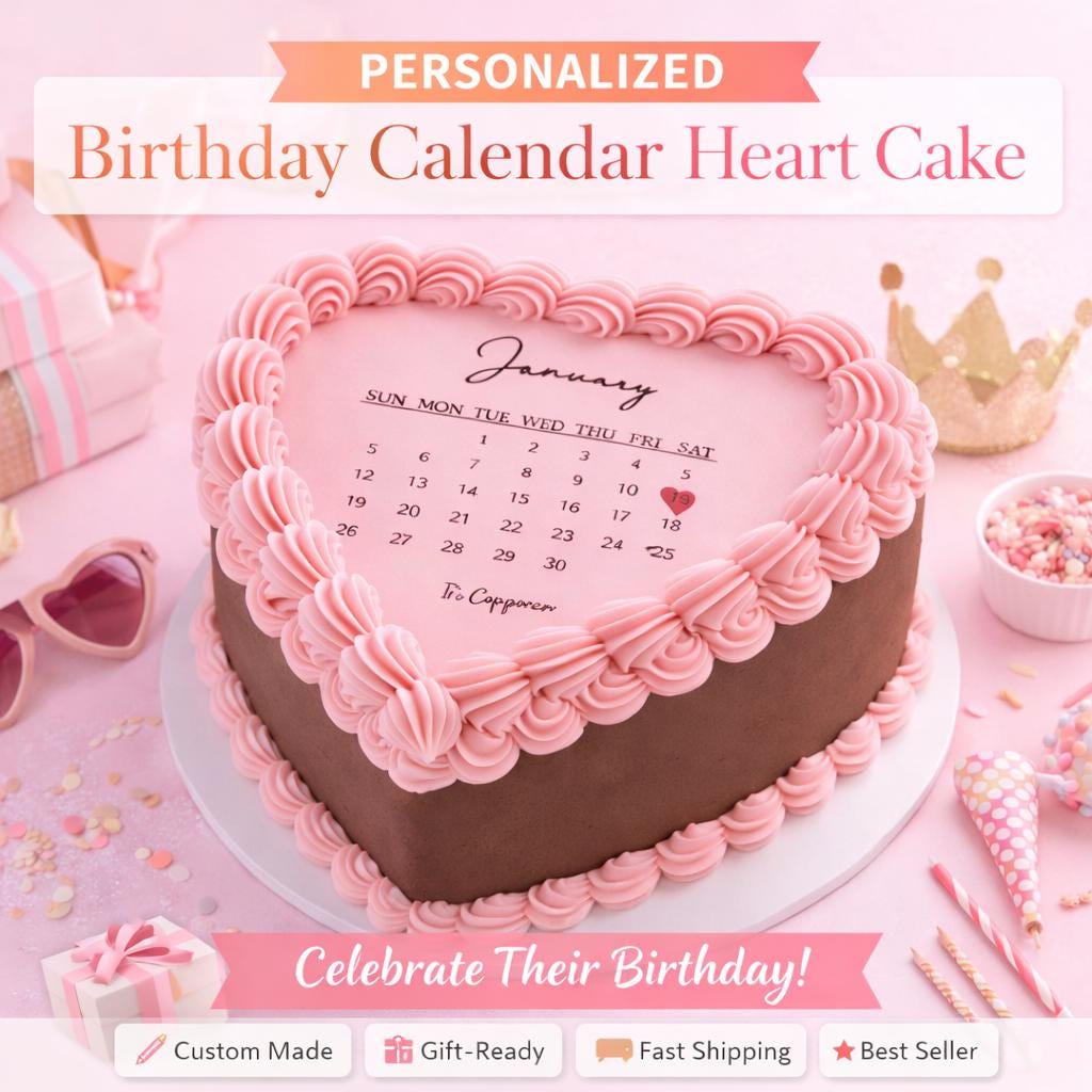 Burn Away Cake Topper Heart Calendar edible frosting sheet set by SugarPrints by Alexis, featuring a heart-shaped design and customizable calendar.