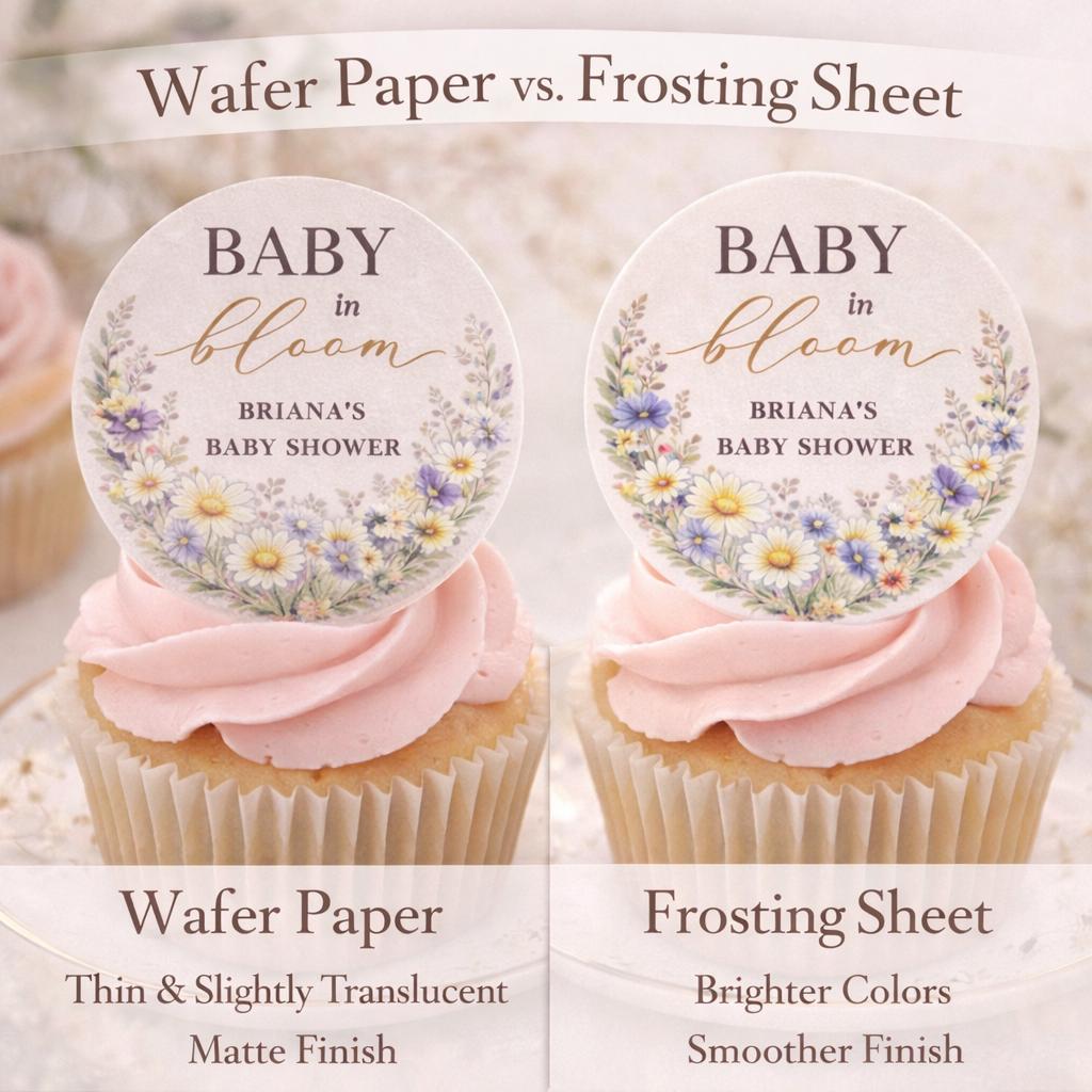 BABY IN BLOOM Edible Cupcake Toppers, Floral Baby Shower Decorations, Boho Wildflower Baby Shower, Pre Cut