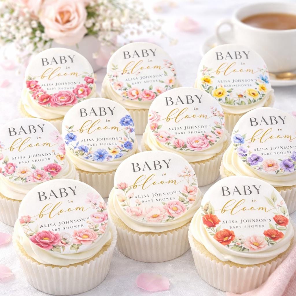 Baby in Bloom Baby Shower Cupcakes with Flowers in Vibrant Colors
