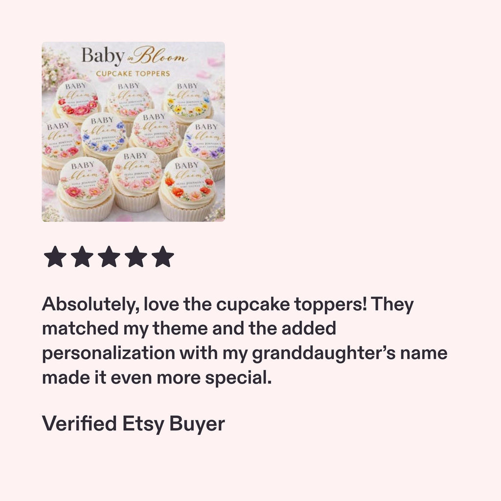 Baby in Bloom Baby Shower Cupcakes with Flowers in Vibrant Colors 2" Size reference