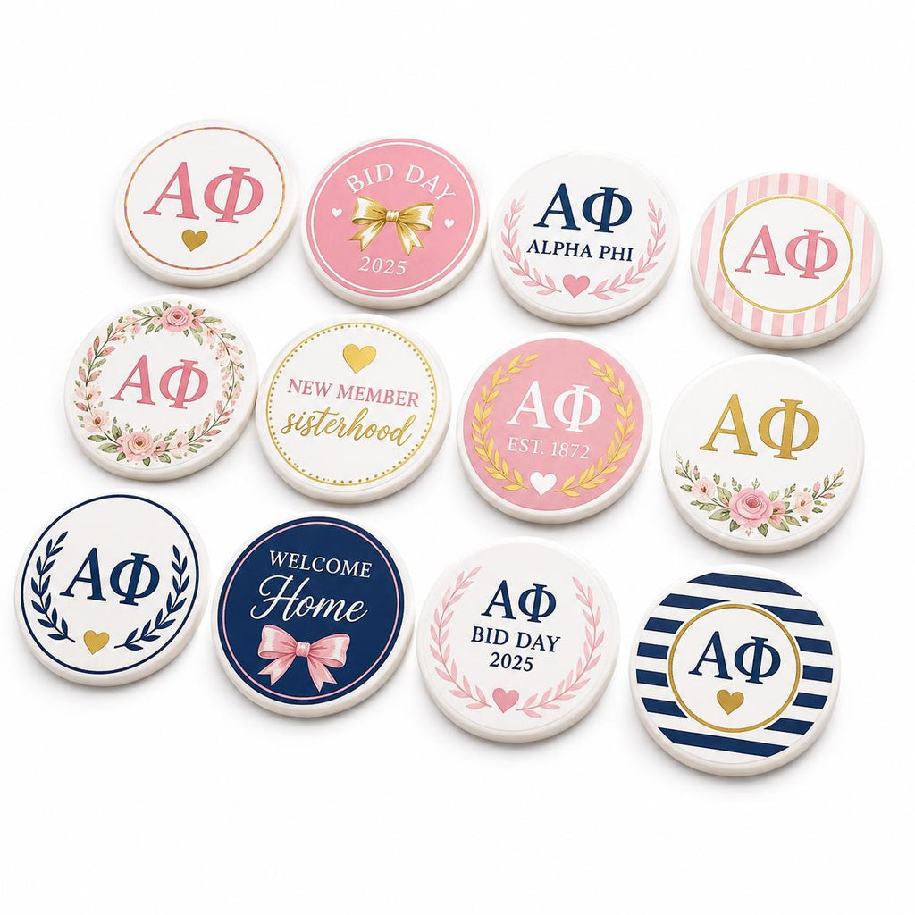 Custom sorority and fraternity cupcake topper by SugarPrints, featuring edible Greek letters for Bid Day celebrations.