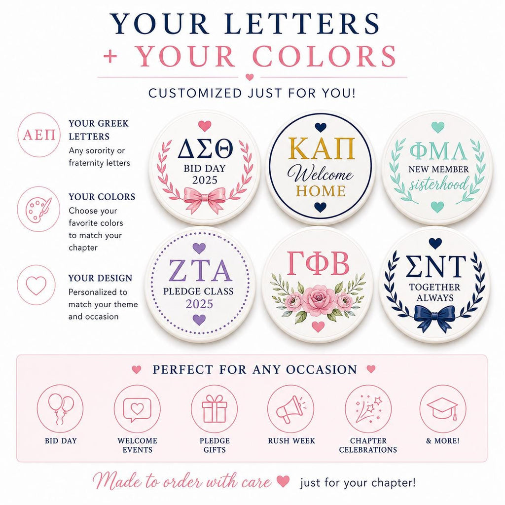 Edible Greek letter cupcake topper from SugarPrints by Alexis, custom sorority and fraternity Bid Day dessert decoration.
