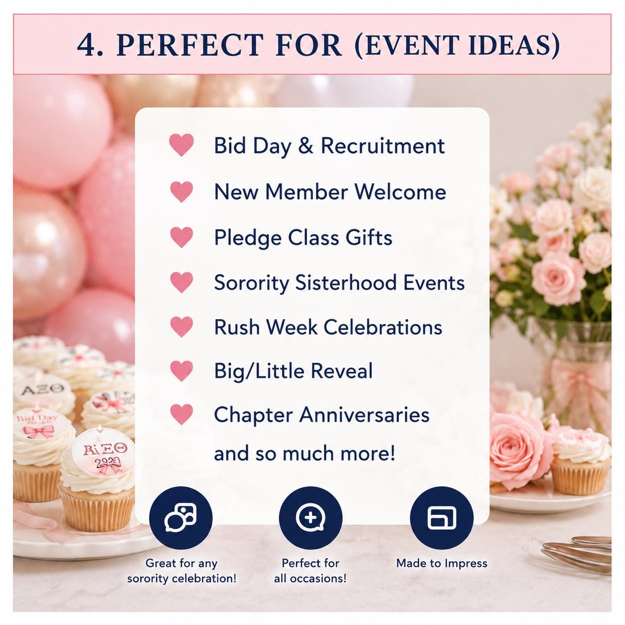 Custom sorority and fraternity cupcake topper by SugarPrints, featuring edible Greek letters for bid day celebration decorations.