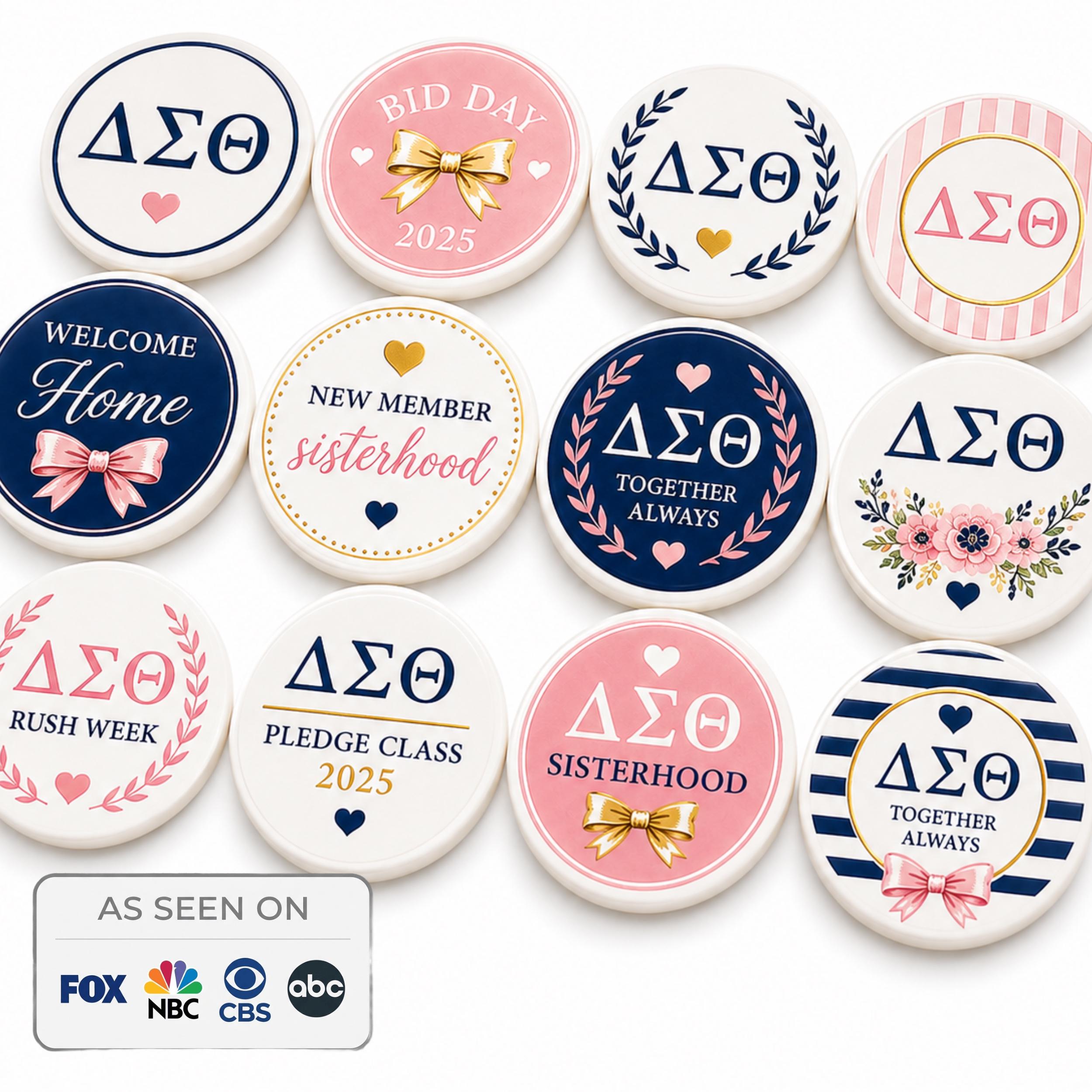 Custom sorority and fraternity cupcake topper by SugarPrints, featuring edible Greek letters for Bid Day decorations.