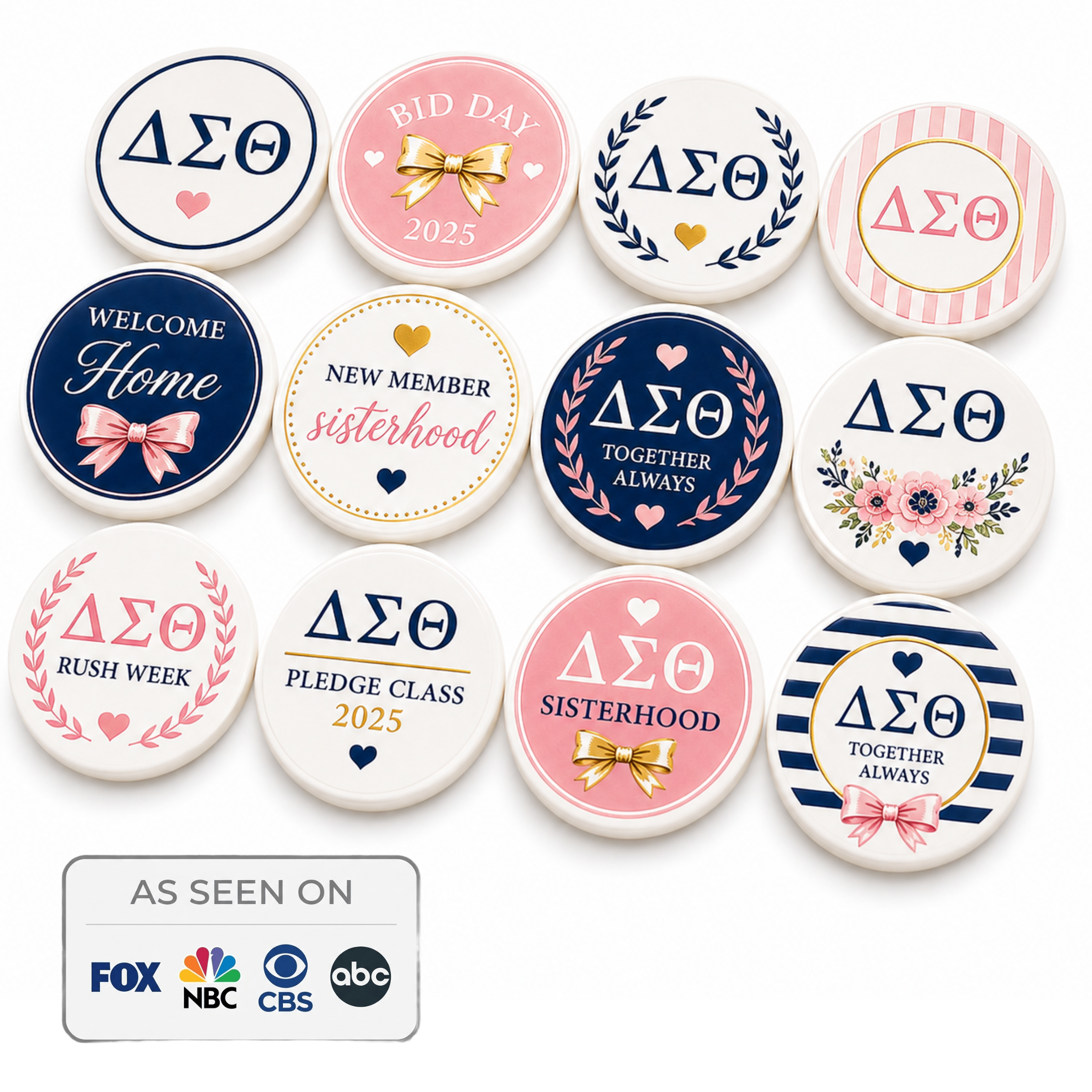 Custom sorority and fraternity cupcake topper by SugarPrints, featuring edible Greek letters and bid day decoration on wafer paper.
