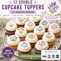 Set of 12 edible cupcake toppers featuring wildflower designs on wafer paper or icing sheets from SugarPrints by Alexis.