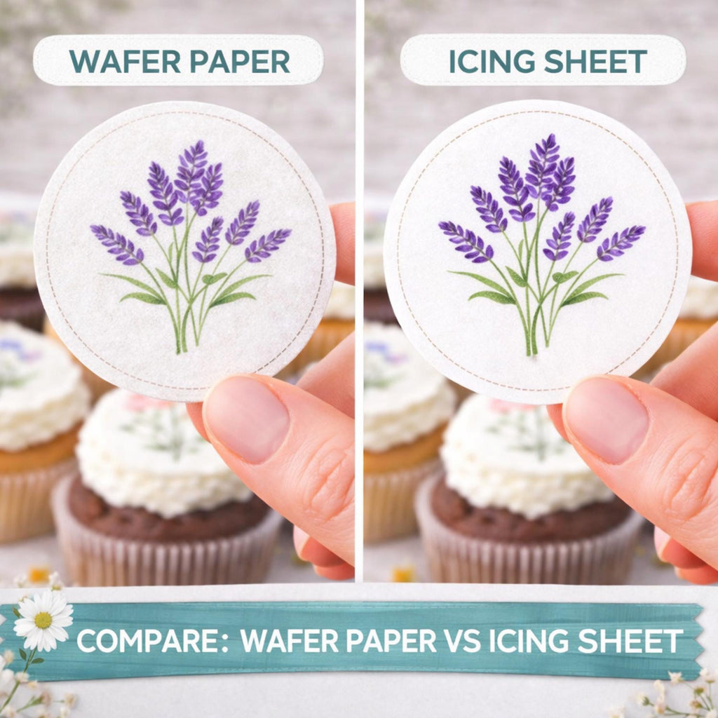 Set of 12 edible cupcake toppers featuring wildflower designs on wafer paper from SugarPrints by Alexis.