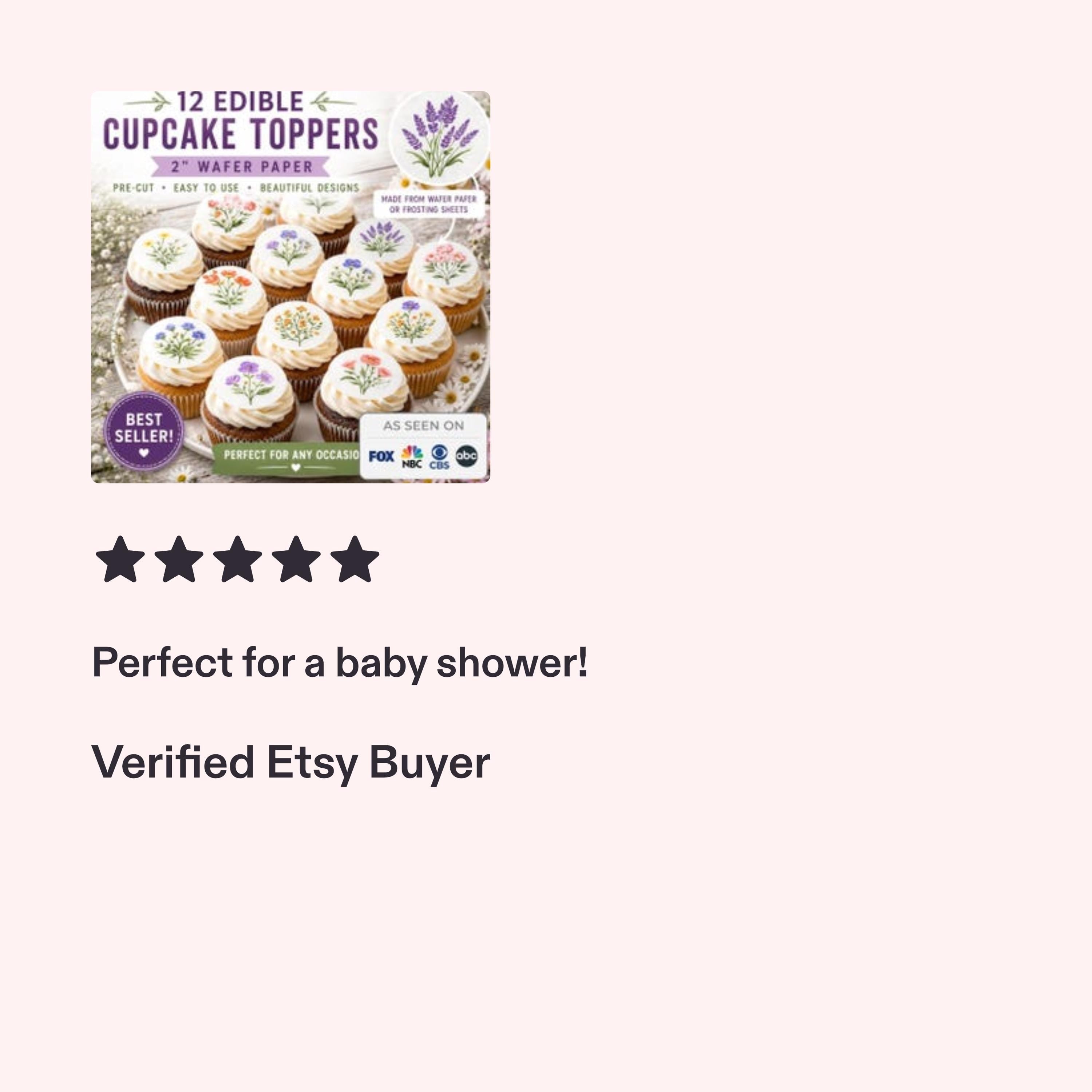 Set of 12 wildflower edible cupcake toppers by SugarPrints, made from wafer paper or icing sheets for cake decoration.