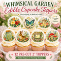 Edible fairy garden mushroom cupcake topper from SugarPrints by Alexis, perfect for woodland birthday party decorations.