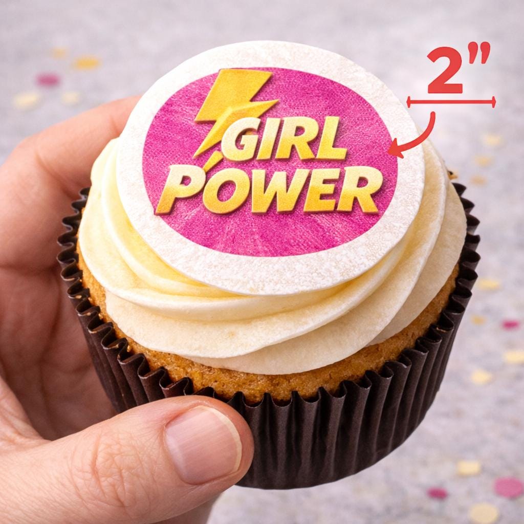 Girl superhero cupcake topper made from edible wafer paper by SugarPrints for birthday celebrations.