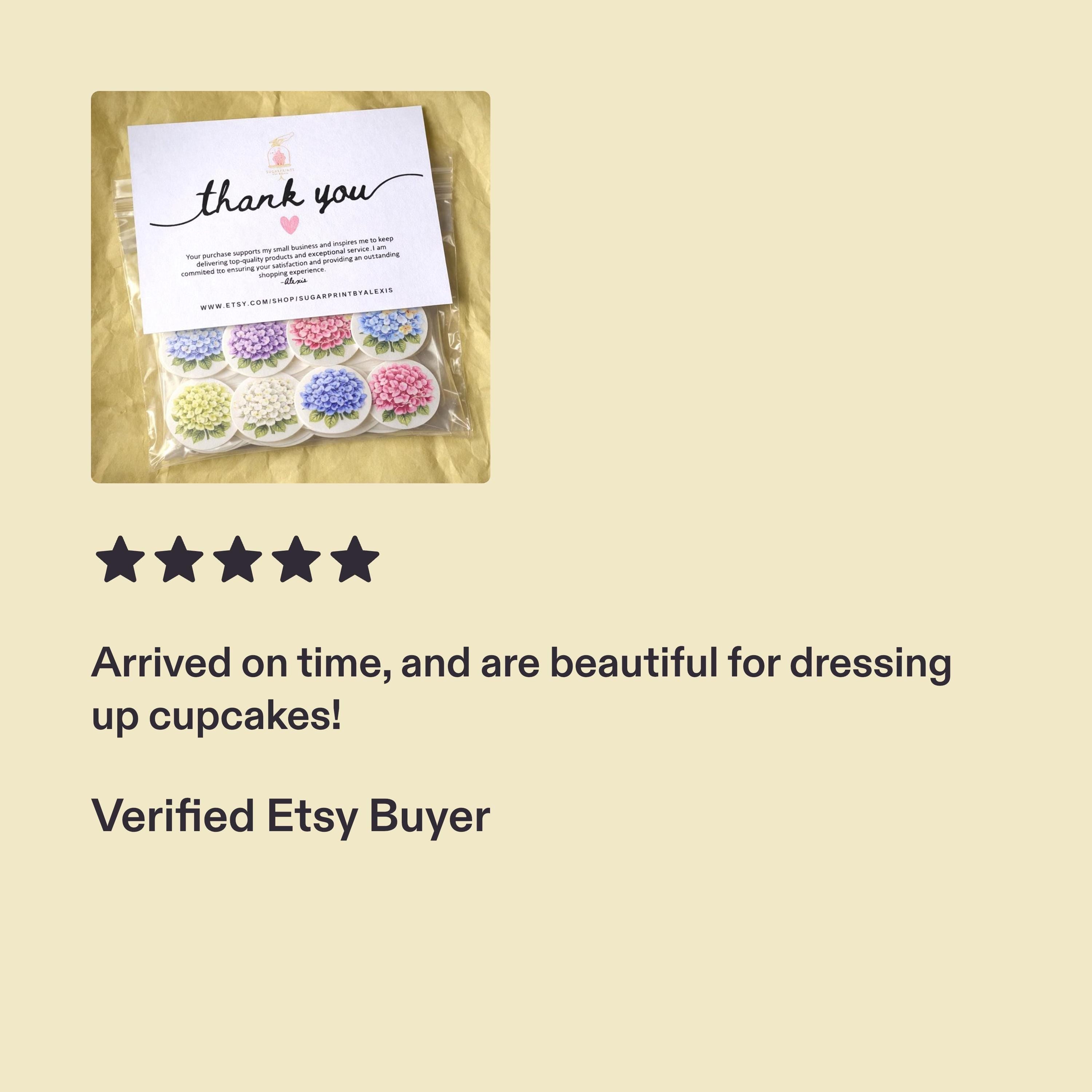 Hydrangea watercolor cupcake toppers by SugarPrints, set of 12, edible wafer paper or frosting sheet for decorating cupcakes.