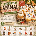 Edible wafer paper cupcake toppers featuring woodland animals like foxes and owls for baby showers and birthdays.