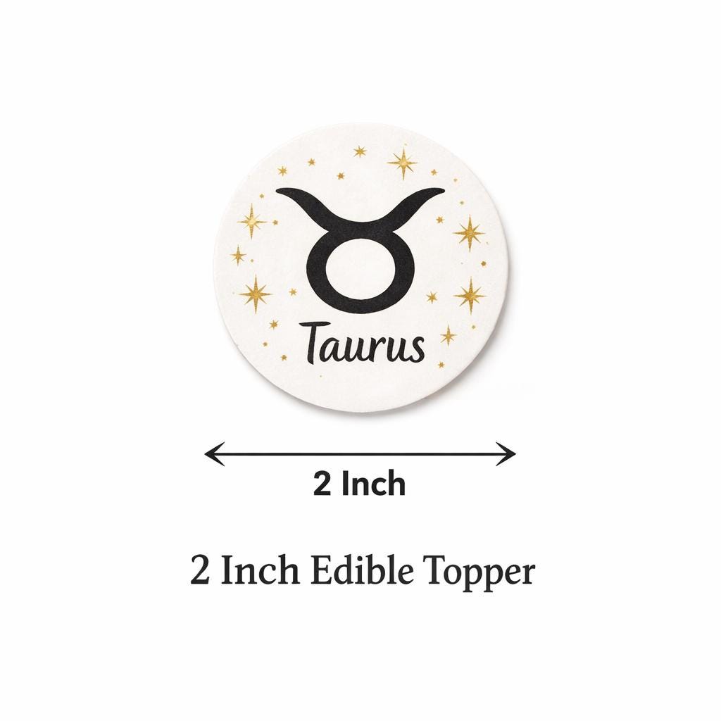 Edible wafer paper zodiac astrology cupcake topper with celestial design for birthday celebrations, by SugarPrints by Alexis.