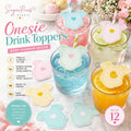 Baby shower edible drink toppers in cute onesie shape made from wafer paper, designed to float on coffee, milk foam, mocktails, and party drinks. These precut toppers are printed with food-safe edible ink, adding a soft and charming touch to baby shower, gender reveal, and welcome baby celebrations. Perfect for themed party decor, they create a stylish and photo-ready presentation while enhancing the overall event setup