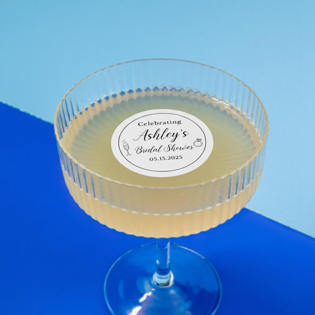 Set of 5 personalized bridal shower drink toppers on edible wafer paper for cocktail decorations by SugarPrints by Alexis.