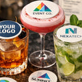 Edible wafer paper drink toppers with custom logos, 5-24 pack, for corporate events, by SugarPrints by Alexis.