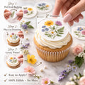 Set of 12 edible wildflower cupcake toppers on wafer paper, 2-inch circles, by SugarPrints by Alexis for cake decorating.